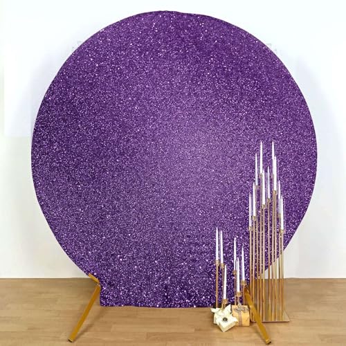 Efavormart Shiny Purple 7.5ft Metallic Spandex Round Arch Cover, Double Sided Fitted Backdrop Sleeve for Royal Party, Banquet & Photography Background - color: Purple, size: Round