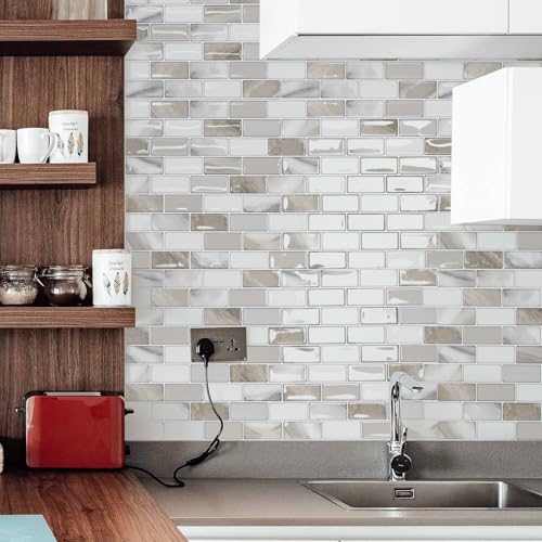 Art3d 10-Sheet Peel and Stick Backsplash Tile for Kitchen - 12”×12” Stick on Wall Tile for Kitchen Bathroom Countertop Living Room, Beige & White - color: Beige & White