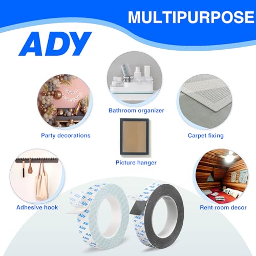 ADY Double Sided Tape for Walls Removable Heavy Duty 1in x 20ft, Mounting Tape No Nail Drilling,Picture Hanging Adhesive Strips Damage Free for Rent Room, Poster Stick Tape - color: White