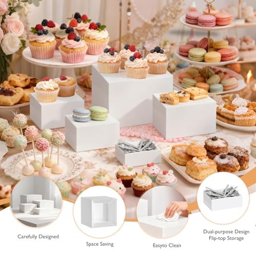 13.8" Extra Large White Risers, Large Size Acrylic Cube Display Nesting Risers, Food risers for buffet table, White Risers for Catering Dessert Collectibles Jewelry Figures Show