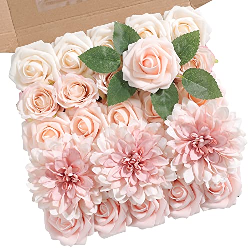 rongflower Artificial Flowers Combo Box Set Gradient Color Flower Leaf with Stems for DIY Wedding Bouquets Centerpieces Baby Shower Party Home Decor (Light Pink) - color: Light Pink