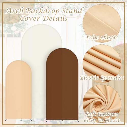 SmoothNovelty Set of 3 Wedding Arch Cover 4ft/5ft /6ft Spandex Fitted Wedding Arch Stand Covers 2 Sided Round Top Backdrop for Birthday Party Baby Shower Ceremony Banquet(Beige, Brown, White) - color: Beige, Brown, White