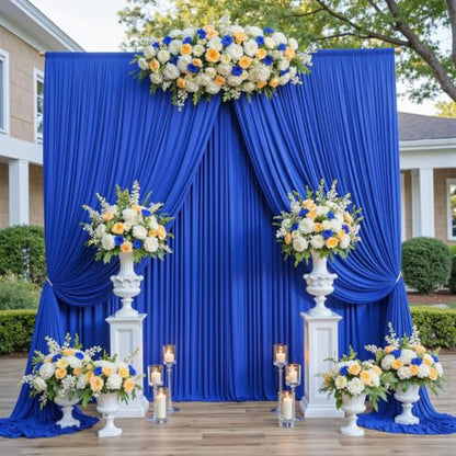 20ftx12ft Wrinkle Free Royal Blue Backdrop Curtain, 4 Panels 12FT Height Royal Blue Wedding Backdrop Drapes, Silky Polyester Back Drop Cloth for Birthday Photography Background Party Backdrop Draping - color: Royal blue, size: W5' x H12'(4 panels)
