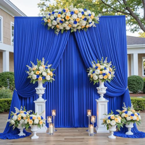 20ftx12ft Wrinkle Free Royal Blue Backdrop Curtain, 4 Panels 12FT Height Royal Blue Wedding Backdrop Drapes, Silky Polyester Back Drop Cloth for Birthday Photography Background Party Backdrop Draping - color: Royal blue, size: W5' x H12'(4 panels)
