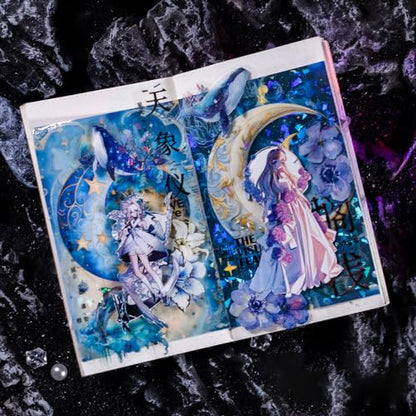 30 Sheets Holographic Fantasy Star Moon Scrapbook Paper - Self Adhesive Shiny Mysterious Starry Night Scrapbook Washi Stickers for Junk Journal Supplies,Planner,Album Craft Supplies - color: Mysterious Star, size: 3.94″ x 5.51″
