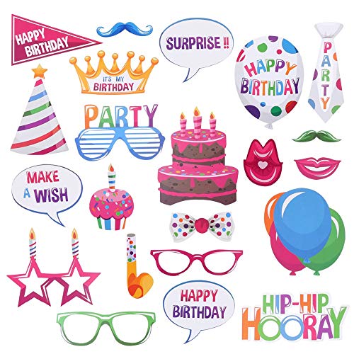 22 Pcs Happy Birthday Photo Booth Props - Funny DIY Creative Decor for Celebrating