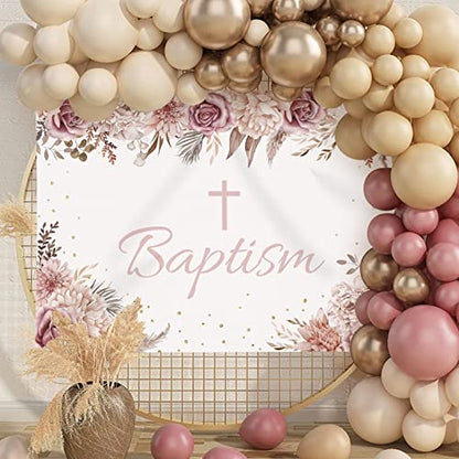 God Bless Backdrop for Girl's Baptism Boho Flowers Bohemia Decorations Photohraphy Background Blush Pink Floral First Communion Party Baby Shower Backdrops Banner Photo Booth Props 7x5ft