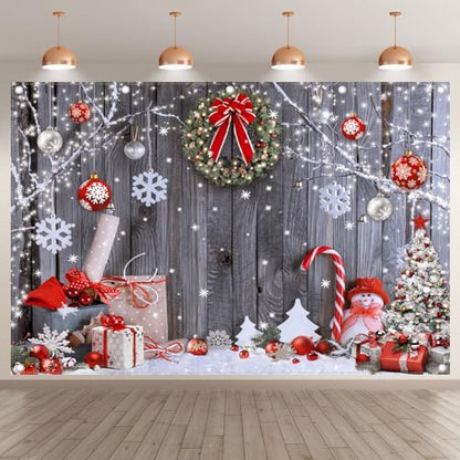 Fabric 12x8ft Christmas Photography Backdrop Winter Rustic Wood Background Xmas Tree Snow Wall Santa Party Decoration Holiday Photo Banner Props - size: 12'x8'