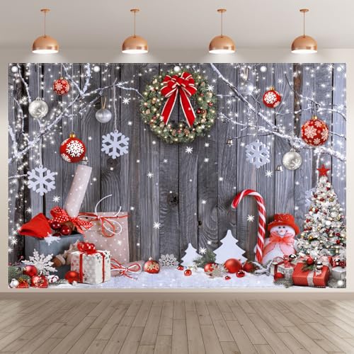 Fabric 12x8ft Christmas Photography Backdrop Winter Rustic Wood Background Xmas Tree Snow Wall Santa Party Decoration Holiday Photo Banner Props - size: 12'x8'