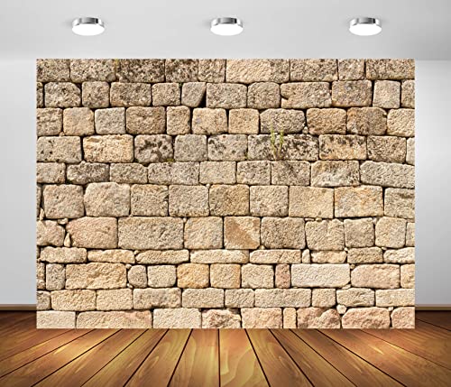 BELECO Fabric Vintage Brick Stone Wall Backdrop for Photography Ancient Rock Wall Textured Brick Stone Background for Party Decorations Studio Booth Photo Props - size: 12x8FT