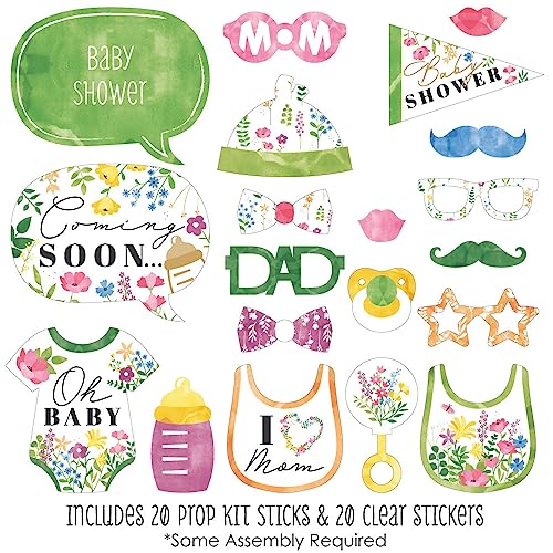 Big Dot of Happiness Wildflower Baby Shower Photo Booth Props Kit - Premium 20-Piece Set with Sticks, DIY Party Decorations, Professional Studio Quality - color: Wildflower