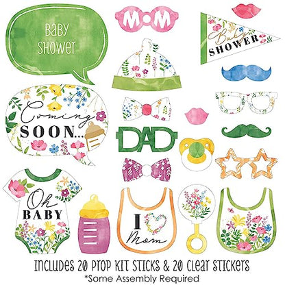 Big Dot of Happiness Wildflower Baby Shower Photo Booth Props Kit - Premium 20-Piece Set with Sticks, DIY Party Decorations, Professional Studio Quality - color: Wildflower