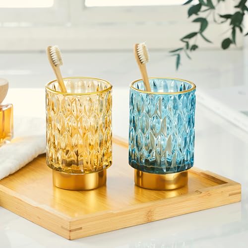 Makeup Brush Holder Organizer,Toothbrush Holders,Desk Pen Pencil Holder,Multifunctional Vintage Glass Brush Cup（A39-2-US） - color: Gold