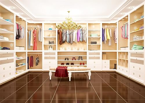 BELECO 5x3ft Fabric Luxury Cloakroom Backdrop Modern Apartment Interior Dressing Room White Wardrobe Closet Chandelier Background for Video Conference Zoom Meetings Home Office Photo Studio Props