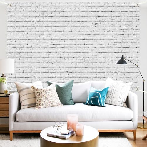 Brick Wall Backdrop White 8x6 FT Photo Fabric Backdrop Podcast Photography Background Birthday Party Wedding Baby Shower Decorations Photo Booth Prop - color: White, size: 8x6 FT