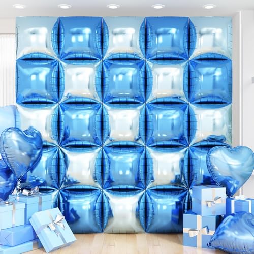 Blue Square Foil Balloon Wall,25Pcs Double Sided Balloons Backdrop Helium Polyester Film Balloon Tunnel Arch Garland Kit for Birthday Bridal Anniversary Baby Shower Party Decorations - style: Blue