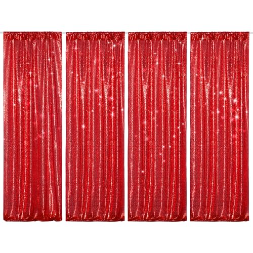 PartyDelight Red 2FT X 8FT Sparkly Sequin Backdrop Curtains 4 Panels, for Wedding, Party, Room Decorations - color: Red, size: 24"W x 96"L (Pack of 4)