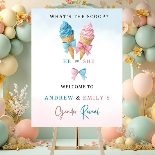Personalized Gender Reveal Welcome Sign Custom Baby Shower Party Banner He or She Boy Girl Announcement Decorations Custom Indoor Outdoor Poster Pink Blue Themed Event Supplies for Celebration - color: 6