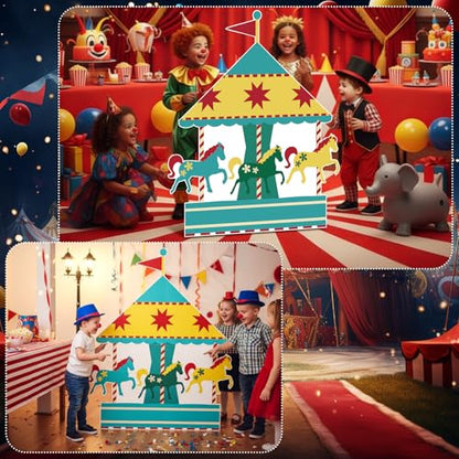 Colingmill Carnival Circus Party Decoration 3ft Circus Theme Birthday Party Supplies Carousel Cardboard Cutout Standup Photo Booth Backdrop Props Life Size for Birthday Carnival Game Weddings Events - style: Carousel