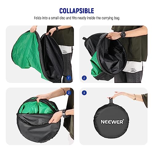 NEEWER 43"/110cm Photography Reflector, 7 in 1 Light Reflector Diffuser - Chroma Key Blue/Green Screen, Translucent/Silver/Gold/White/Black, RF-110A