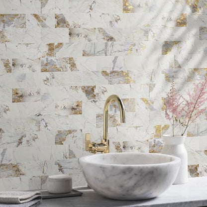 Vamos Tile 100-Piece Peel and Stick Backsplash Seamless Tile,3''x6'' Glossy Pandora Marble with Gold Veining PVC Subway Tile,Stick on Backsplash for Kitchen/Bathroom/Laundry Room - color: Pandora Marble with Gold Veining