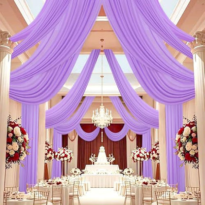 DUOBAO Lavender 5x20ft Chiffon Drapes | Elegant Sheer Wedding Backdrop Curtains | Perfect for Tent, Banquet Hall, and Photography - color: Lavender, size: 60"W x 240"L (Pack of 6)