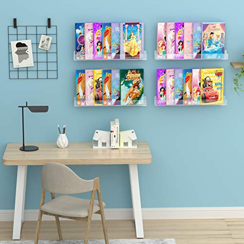 NIUBEE 24" Premium Acrylic Floating Nursery Kids Bookshelf Wall Ledge Shelf, Clear Invisible Spice Rack Bathroom Storage Shelves Display Organizer, 50% Thicker with Screwdriver, Set of 4 - size: 24"(4 Packs)