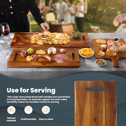 TIDITA 30" Large Acacia Wood Charcuterie Board with Handles - Extra Long Wooden Serving Cheese Boards - Rectangular Serving Platter for Meat Steak, Cracker Appetizers, Fruit Decorative Display Party - size: 30" x 9.8" x 1"