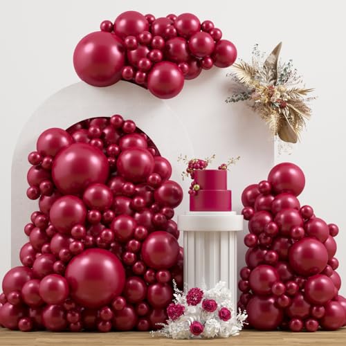 Double Stuffed Burgundy Balloons Different Size 115Pcs 5/10/12/18 Inch Maroon Balloon Garland Arch kit for Birthday Wedding Baby Shower Anniversary Party - color: Burgundy