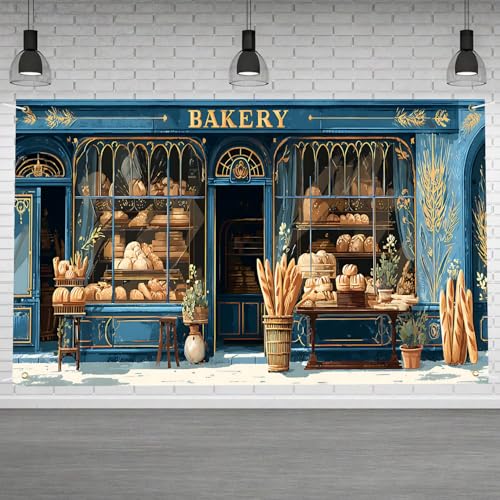 Vintage Bakery Backdrop Banner - Cozy Bread & Patisserie Shop Scene, Hanging Decor for Cafe Wall, Business Opening, Rustic Wedding Dessert Table - color: 190