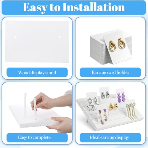 62 Pcs Wood Earring Display Stand Earring Card Display 2 Pcs 11.4" x 7.5" Holders with 60 Cards Jewelry Organizer Stands for Selling