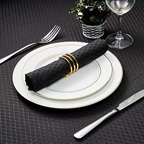 Cloth Napkins Set of 8 – Square 17x17 Inch Jacquard Fabric Polyester Washable Reusable Cloth Napkins for Kitchen Dinner Dining Restaurants Wedding Party Banquet Table (Black) - color: Black