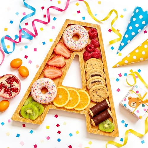 11" Wooden Letter A Platter Tray for Party Charcuterie Board Letters Serving Trays for Food Fruit Cupcake Reusable Fillable Dishes Plates for Birthday Anniversary Wedding Party Baby Shower Supplies - color: Letter a