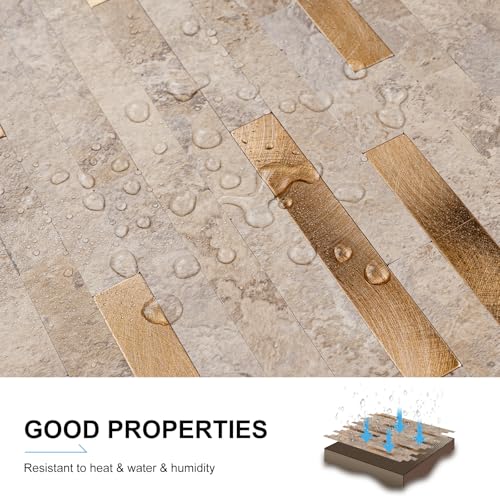 Peel and Stick Backsplash for Kitchen, 10 Sheets PVC Self Adhesive Wall Tile, Waterproof Heat Resistant Stick on Backsplash for Bathroom RV Fireplace, Mixed Beige Marble Look, 9.2 Sq. Ft. - color: Mixed Beige