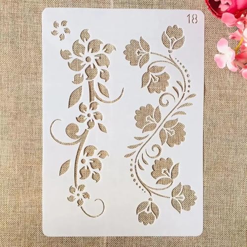 TIAMECH A4 Reusable Floral Leaves Stencil for Painting - Ivy Vine Lines Border Layering Template, DIY Wall Art, Wood Furniture, Scrapbook & Crafts (8.3x11.7inch) - style: Ivy Vine Lines