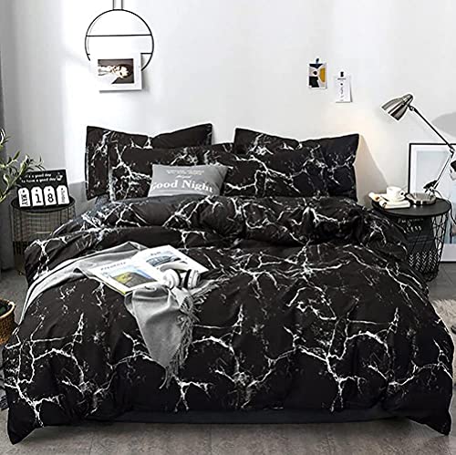 karever Black Marble Comforter Set Full/Queen White Texture Bedding Reversible Teen Boy Men Full Size Soft Lightweight Quilt Set, 3 PCs( 1 Comforter, 2 Pillowcases) - color: Black Marble, size: Queen