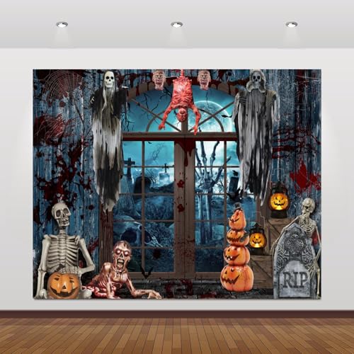 Halloween Backdrop for Photography 10x8ft Scary Haunted House Halloween Photo Backdrop Horror Cemetery Bloody Zombie Skulls Photography Background Party Decor Kids Adult Portrait Photo Booth Props