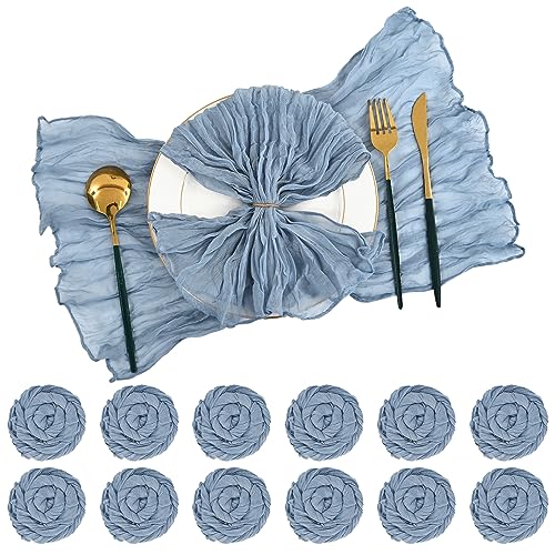 Set of 42 Dusty Blue Cheesecloth Napkins, 20 x 20 Inch Rustic Boho Wrinkled Gauze Cloth Napkins Decorative Dinner Napkins for Wedding,Dinner,Family Everyday Use/Parties - color: Dusty Blue, size: 20" x 20" (Set of 42)