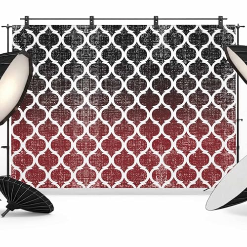 Retro Moroccan Backdrop for Photography, Trellis Red Black Ombre Abstract Geometric Photo Backdrop Portrait Background Party Banner Photo Backgrounds for Studio Booth Props, 7x5ft - color: Red, size: 7x5FT