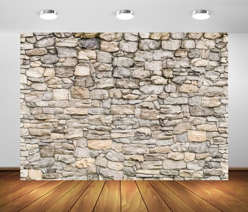 BELECO 7x5ft Fabric Rock Stone Wall Backdrop Vintage Brick Rock Stones Photography Background for Party Decorations Portrait Photoshoot Home Decor Video Conference Studio Photo Props - size: 7x5FT