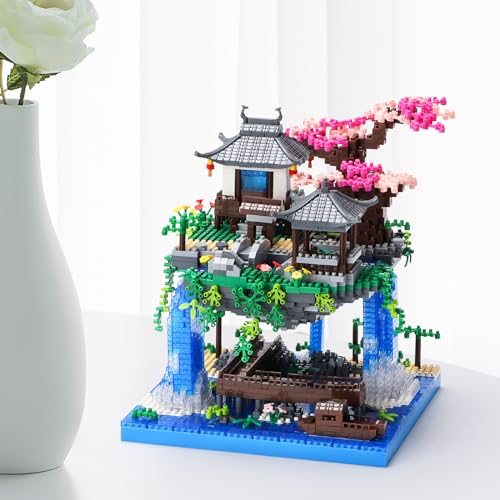 CAXIMSY Cherry Blossom Bonsai Tree House Building Block Sets 3320PCS Chinese Architecture of Peach Blossom Micro Mini Building Set Toy Gift for Kids Adults - style: Peach blossom pool