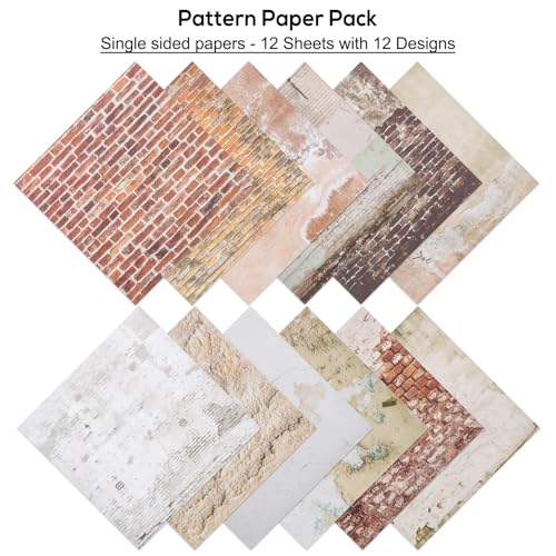 12 Sheets Scrapbook Paper Pads, 12 Designs 6"x6" Single Sides Patterned CardStock Papers, 160gsm Decorative Background Craft Paper, Scrapbooking Pad for Card Making DIY Projects (Wall Texture) - color: Wall Texture