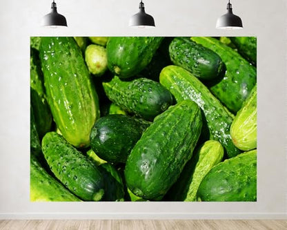 Trykid 17x10ft Fresh Green Cucumber Backdrop Natural Vegetable Farm Scene Photography Background Food Market Party Decoration Tapestry Photo Booth Prop Fabric - size: 17x10ft
