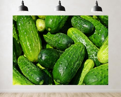 Trykid 6x4ft Fresh Green Cucumber Backdrop Natural Vegetable Farm Scene Photography Background Food Market Party Decoration Tapestry Photo Booth Prop Fabric - size: 6x4ft