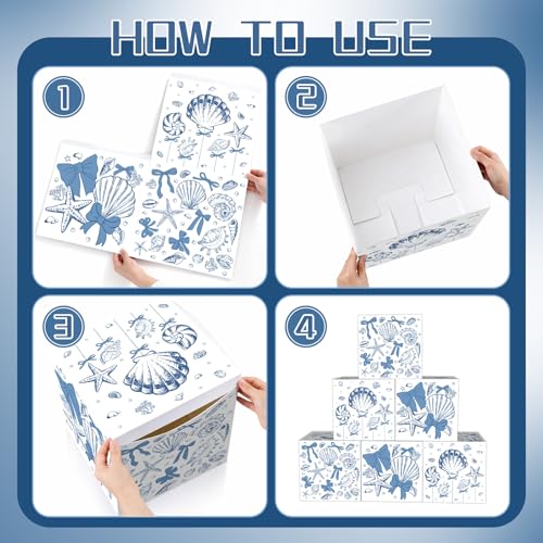 Tenceur 6 Pcs Last Toast on The Coast Bachelorette Party Decor Boxes Coastal Beach Blue Bow Seashell Paper Boxes 11.8'' Ocean Under The Sea Photo Booth Prop for Baby Shower Birthday Bachelorette Party - style: Coastal