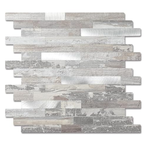 Yipscazo 2026 New Upgrade Peel and Stick Wood Metal Tile Backsplash, Stick on Tiles for Backsplash Kitchen, Bathroom (10 Sheets, Light Rustic) - color: Rustic