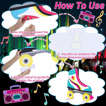 Soulchen 3 Pcs 24 Inch Large 80s 90s Photo Booth Props Retro 80s 90s Birthday Party Decorations Boombox Neon Television Roller Skates Frame Backdrop for Hip Hop Musical Party Supplies - style: 80s