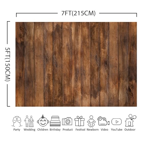 7x5ft Wood Backdrop Natural Wooden Board Photography Background Polyester Fabric Birthday Party Baby Shower Cake Table Decoration Banner Backdrops Photo Booth Prop - size: 7x5FT