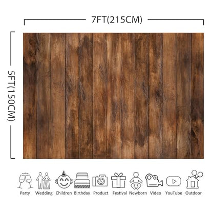 7x5ft Wood Backdrop Natural Wooden Board Photography Background Polyester Fabric Birthday Party Baby Shower Cake Table Decoration Banner Backdrops Photo Booth Prop - size: 7x5FT