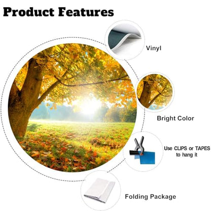 Yeele 5x3ft Autumn Forest Scenery Backdrop Wild Maple Tree Deciduous Grassland Photography Background Fall Nature Landscape Vinyl Wallpaper Portrait Photo Shoot Props - size: 5x3ft